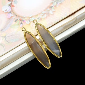 Chocolate Moonstone 7x34mm Marquise Shape Charms,Moonstone Gold Plated bezel,Chocolate Moonstone Connector Bezel,Chocolate Moonstone Pendant