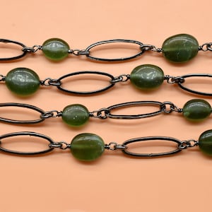 Green Jade Connector Link Chain, 8x16mm Finding Green Jade Chain, Green Jade Oval Connector Chain, Green Jade Bezel Chain, Green Jade Rosary