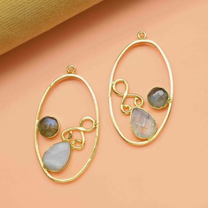 Multi gemma ovale forma singola cauzione fascino, pietra di luna 7x10mm pendenti a forma di lacrima, connettori di forma rotonda labradorite, gioielli labradorite