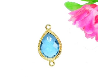 Sky Topaz Gemstone Faceted Bezels Jewelry,Gemstone 10x14mm Pear Shape Pendant,Sky Topaz charms,Sky Topaz Gold Plating Single Bail Pendants