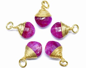 Natural Ruby Wire Wrapped Connectors, Square Gemstone Connector, Jewelry Making Supply,Single Loop Connectors Gift,Ruby Wire Wrapped Pendant