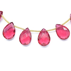 Filo a goccia di tormalina rosa, briolette di tormalina rosa a forma di pera da 9x13 mm, briolette di pietre preziose rosa, perlina sfaccettata a forma di pera di tormalina rosa