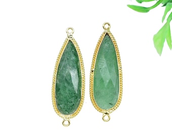 Paire De Connecteurs Barre Bijoux – Quartz Fraise Vert – Fait Main Inde – Plaqué Or