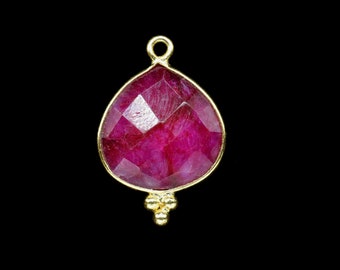 Rubin Facettierte Edelstein Verbinder, Rubin 14mm Herzform Vergoldung Anhänger Schmuckherstellung, Rubin Checker Cut Edelstein Verbinder Schmuck, Geschenk