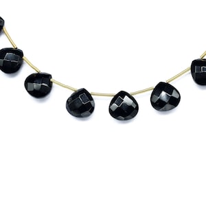 Black Onyx 10mm Faceted Heart Shape Beads, Heart Shape Briolettes,Side Drilled Gemstone Beads,Onyx Heart Beads,Black Onyx Jewelry Beads,Gift