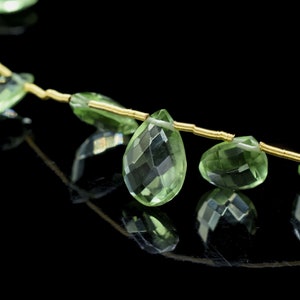 Green Amethyst 9x13mm Briolettes,Teardrop Beads,AAA Quality Green Amethyst Briolettes,Faceted Almond Pear Beads,February birthstone Jewelry