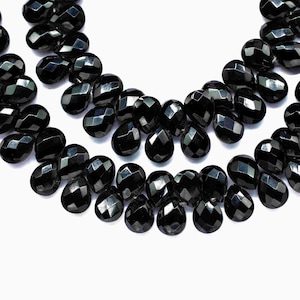 Black Onyx 6x8mm Pear Shape Briolettes,Gemstone Faceted Pear Shape Beads,6 Inch Strand,Black Onyx Faceted Teardrop,Black Onyx Strand Jewelry