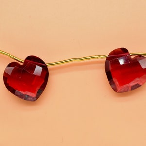 Pink Tourmaline Quartz,Faceted Heart Shape Briolettes 14mm,Loose Gemstone Fancy Beads,AAA Grade High Quality,Heart Shape Briolette Pair,