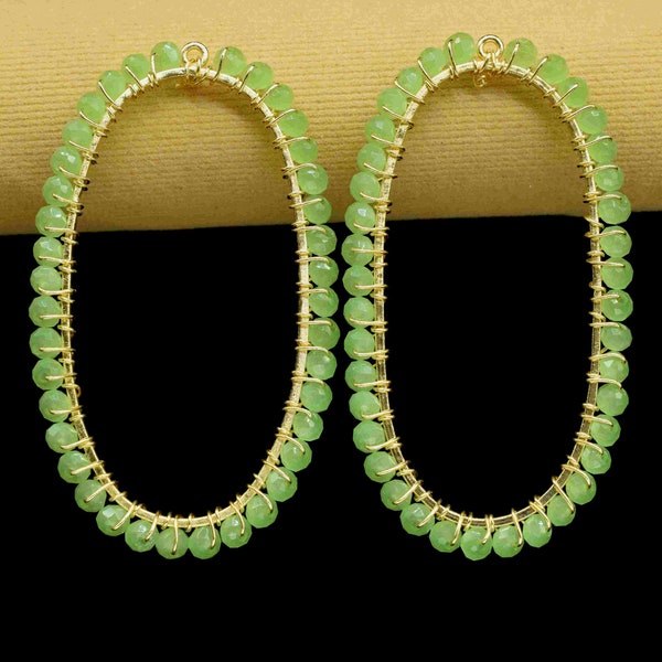 Prehnite Wire Wrapped Connectors,Prehnite Earring,Oval Shape Pendant Components,Beaded Hoops Findings Component,Prehnite Quartz Jewelry,Gift