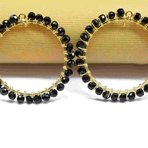 Black Onyx Wire Wrapped Dangle Connector,Circle Pendant Component,Handmade Earring,Beaded Hoops Earring,Finding Component Black Onyx Jewelry