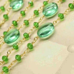 Green Chalcedony Smooth Oval Shape Chain, Gold Plated Wire Rosary Beaded Chain,Chain Per Foot,Gemstone Beads Chain,Topaz Rosary Beaded Chain