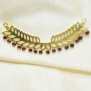 Garnet Double  bail charms,Gemstone Leaf Pendant Necklace,Wedding Hair Vine Connectors,bead Bar Leaf Charms,Component Handmade jewelry Gift