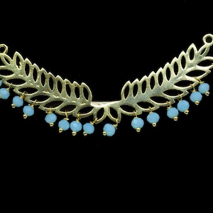 Peru chalcedony Double bail charms,Gemstone Leaf Pendant Necklace,Wedding Hair Vine Connector,bead Bar Leaf Charm,Component Handmade jewelry
