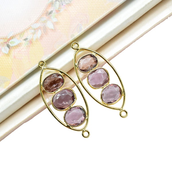 Pink Amethyst Finding Necklace Connector,Pink Amethyst Double bail Connector,Amethyst Quartz Component Jewelry,Amethyst Quartz DangleEarring