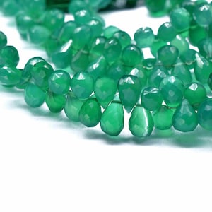 Green Onyx Faceted Teardrops Briolettes, Green Onyx Faceted Tear Drops 5x6.5mm To 6x9mm Beads, 8 Inches Green Beads Strands, Gemstone Beads