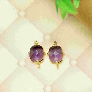 Ametist ädelsten 10 x 12 mm kuddformad kontakt, ametist guldpläterad komponent, ametist dubbelögla ädelstenskontakt smyckestillverkning