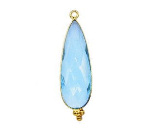 Sky Topaz Faceted Gemstone 10x30mm Pear Shape Charm,Topaz Brass Gold Plating bezel,Sky Topaz Faceted Pendant,Sky Topaz Gemstone charms,Gift