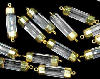 Colgantes de punto de cuarzo cristal, conectores puntiagudos de doble fianza de curación de cristal, búsqueda de conectores galvanizados, joyería colgante de lápiz de piedra preciosa