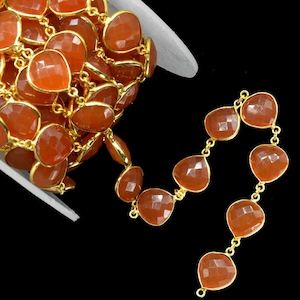 Natural Carnelian Bezel Chain, Carnelian 12mm Heart Shape Connector Chain, Carnelian Bezels Chain, Carnelian Connectors Link Chain, Jewelry