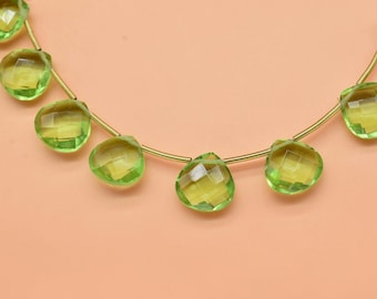 Peridot Faceted Briolette Heart Shape Beads,Peridot Quartz Gemstone,Peridot Quartz 1 Strand 16 Pcs 10mm Heart Shape Briolette,Jewelry Making