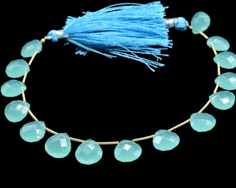 Aqua Chalcedony Faceted Heart Shape, Aqua Chalcedony Briolettes, 10mm aqua heart shape, faceted heart shape strand, aqua Chalcedony strand