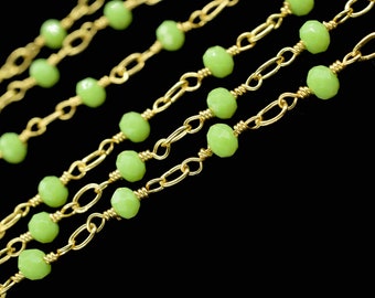 Prehnite Gold Plated Beads Rosary, Wire Wrapped Chain, Gemstone Cluster Rosary,Prehnite Faceted Beads Connecter,Handmade Craft Supply Rosary