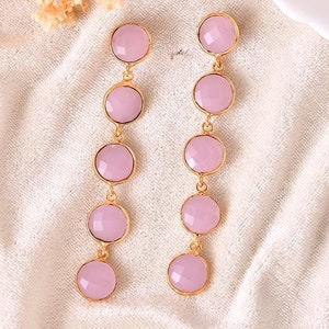 Rose Quartz Dangle Earring/Gold Plated Earring/Bridal Earring/Handmade Jewelry/Rose Quartz Wedding Earring/Gold Plated Jewelry/B&#39;day Gift