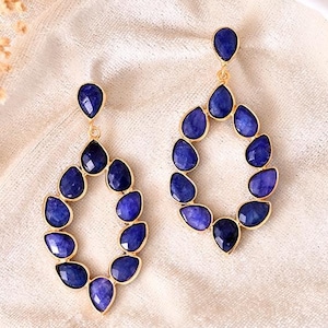 Blue Sapphire Earrings/Bridal Earring/Wedding jewelry/Bridesmaid Earrings/Statement Earrings/Blue Gemstone Earrings/Birthday Gifts/Sapphire