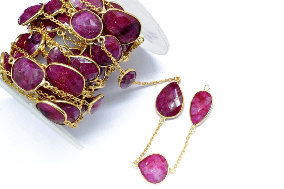 Ruby Faceted Bezel Chain Connector, Ruby Bezel Chain, Free Size ...