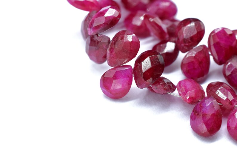 Ruby Faceted Pear Shape Briolettes Strand, 6x8mm Teardrop Ruby Faceted ...