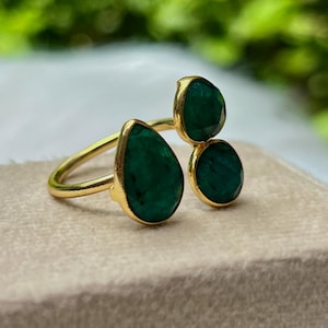 Natural Emerald Ring/Handmade Ring for Women/Ruby Ring for Gift/Multi Stone Ring/Adjustable Ring/Zambian Emerald Ring for Her/DIY Jewelry