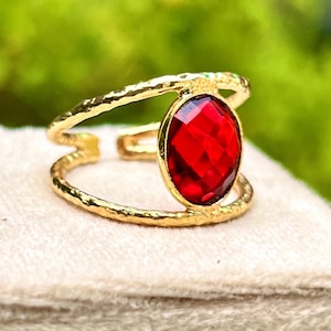 Elegant Oval Garnet Ring | 18K Gold Plated Brass Ring | Garnet Ring | Garnet Oval Gemstone | January Birthstone Jewelry | Garnet Jewelry