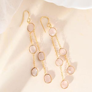 Natural Gemstone Rose Quartz Earring/Handmade Earring/Rose Quartz Dangle Earring//Boho Earring/Bridal Jewelry/B&#39;day Gift for her