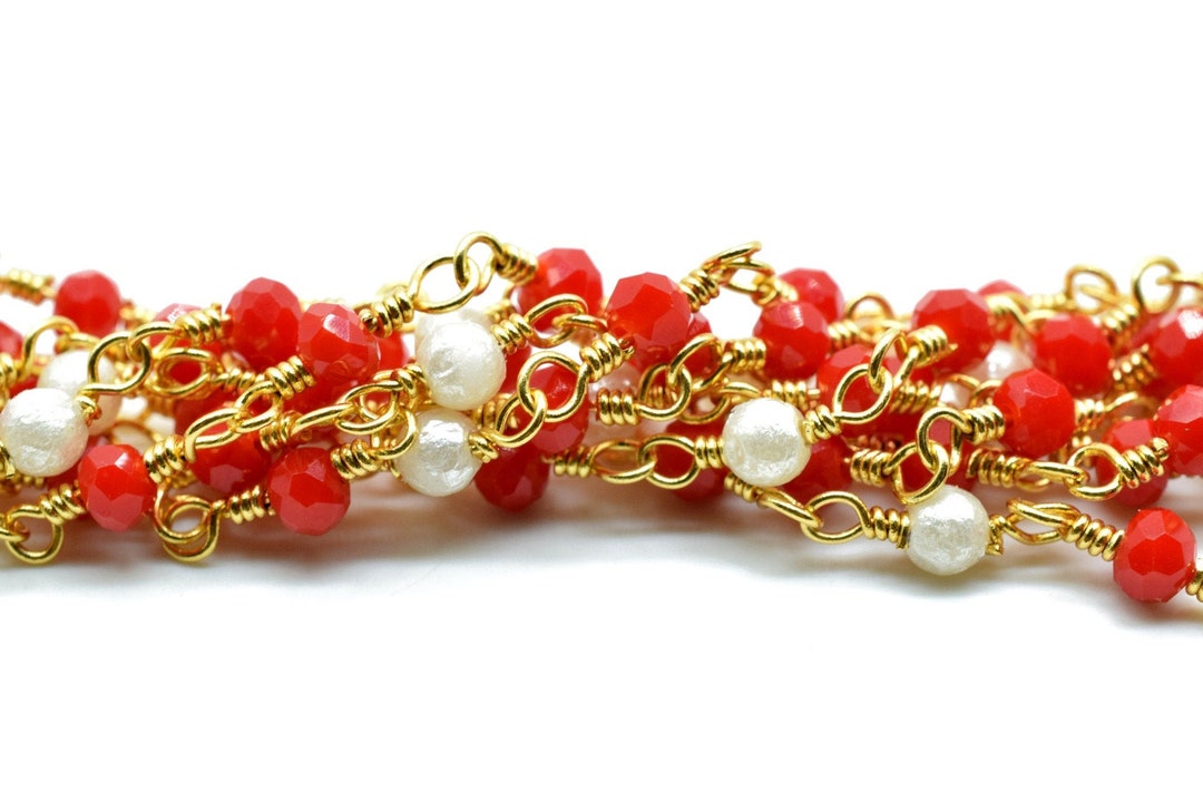 Ruby Chalcedony 3mm Beaded Chain,pearl Wire Wrapped Chain,ruby ...