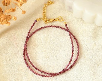 Natürliche Granat Perlen Halskette/Winzige Amethyst Perlen/Facettierte Perlen Choker/Armband/Tägliche Schichtkette/Geschenk für Sie/Sommerkollektion