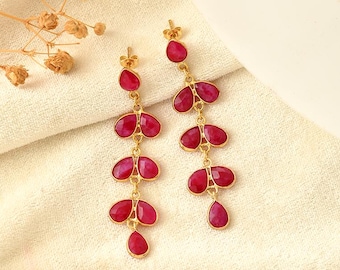 Natural Ruby Earring/Gold Plated Earring/Ruby Dangle Earring/Bridal Earring/Handmade Jewelry/Bridesmaid Gifts/B'Gifts