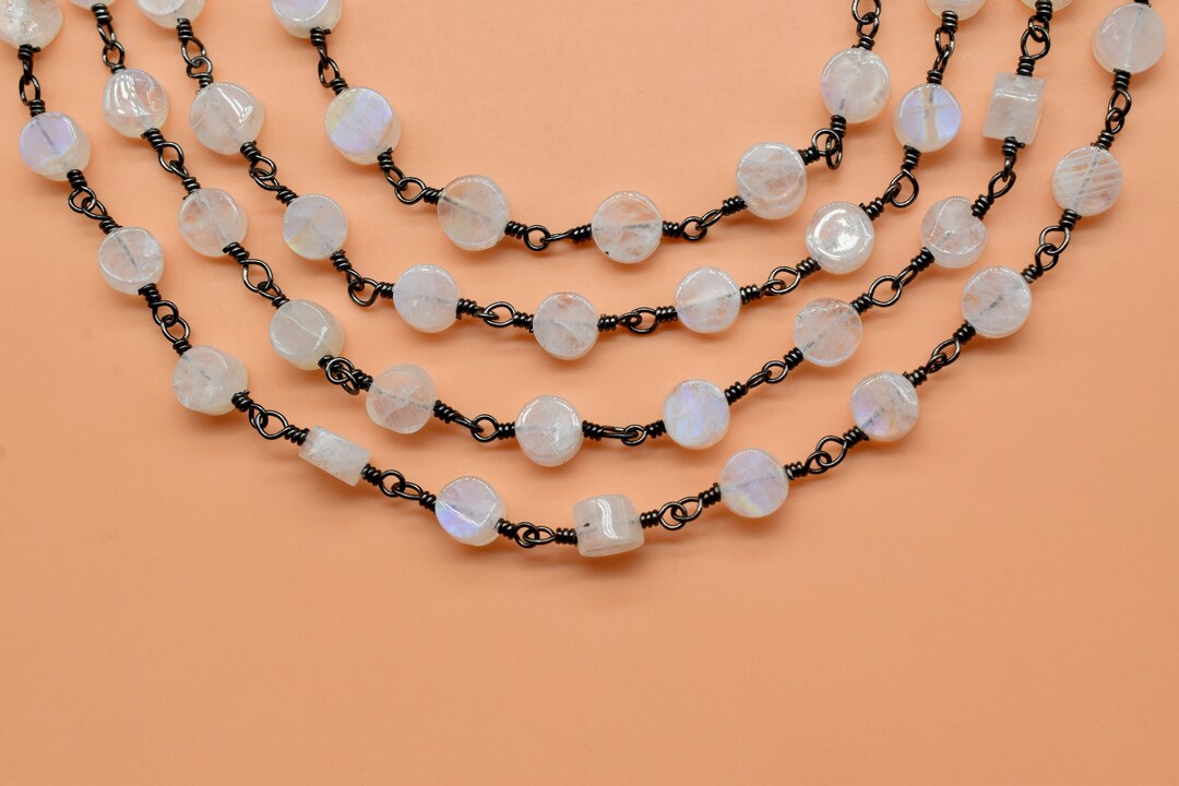Lot De 100 Perles En Pierre De Lune Arc-en-ciel - Forme Pièce Polie - Fil 13 Pouces - Vente En Gros