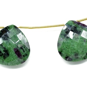 Natural Ruby Zoisite Faceted Heart Shape Beads,Wholesale Ruby Zoisite Gemstone Beads, Ruby Gemstone Beads,20mm Heart Shape Briolettes Beads