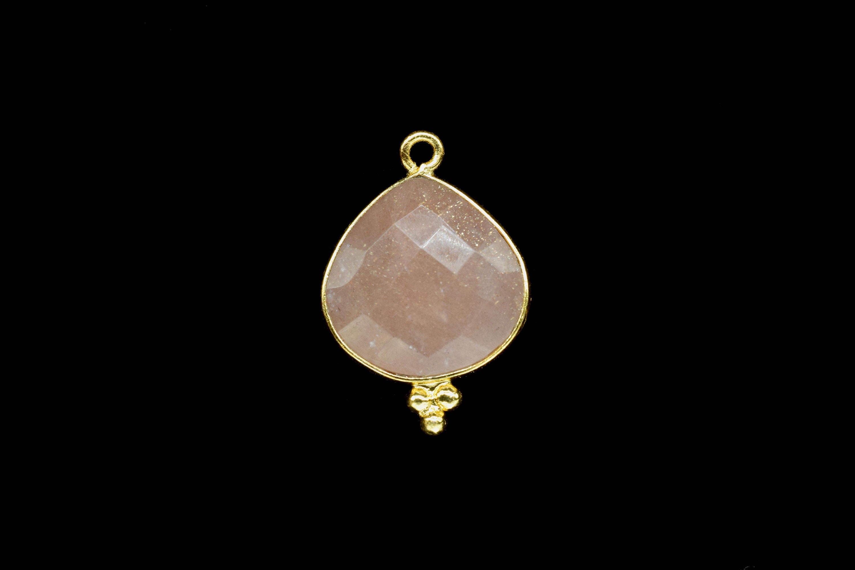 Peach Moonstone 14mm heart shape single bail Pendant,Moonstone Gold Plating Jewelry making supplies,Peach Moonstone Charm Pendant Jewelry