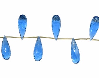 Blue Kyanite Quartz Faceted Long Drop Briolette, 10x30mm Long Briolette, Teardrop Briolette,Wholesale Gemstone,Calibrated Pair,Faceted Beads