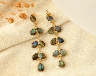 Flashy Labradorite Earring/Gold Plated Earring/Labradorite Dangle Earring/Bridal Earring/Handmade Jewelry/Bridesmaid Gifts/B'Gifts