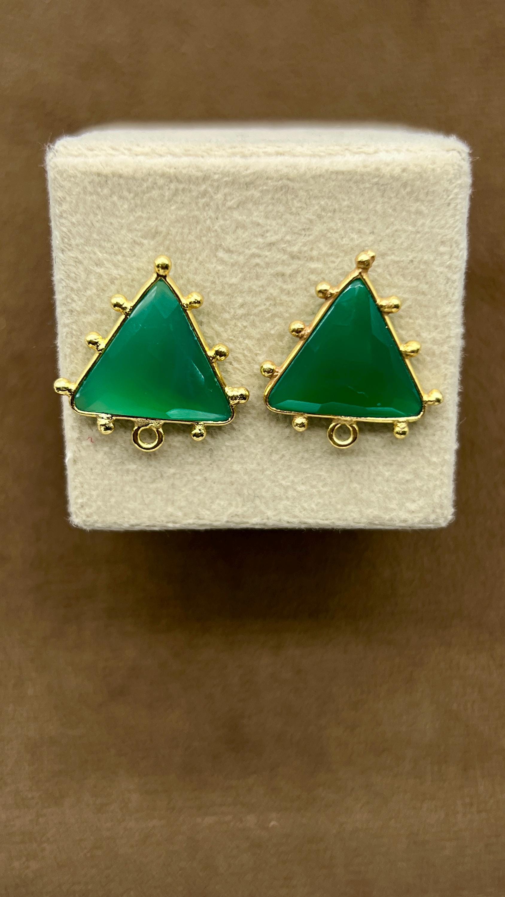 Gleaming Green Onyx Triangle Connectors/green Gemstone Faceted Triangle ...