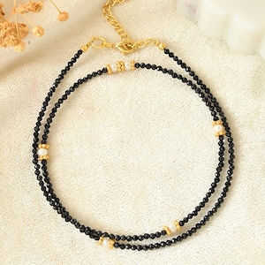 Black Onyx Beaded Necklace/Tiny Black Onyx Beads/Faceted Beaded Choker/Bracelet/Daily Layered Necklace/ Gift for Her/Summer Collection