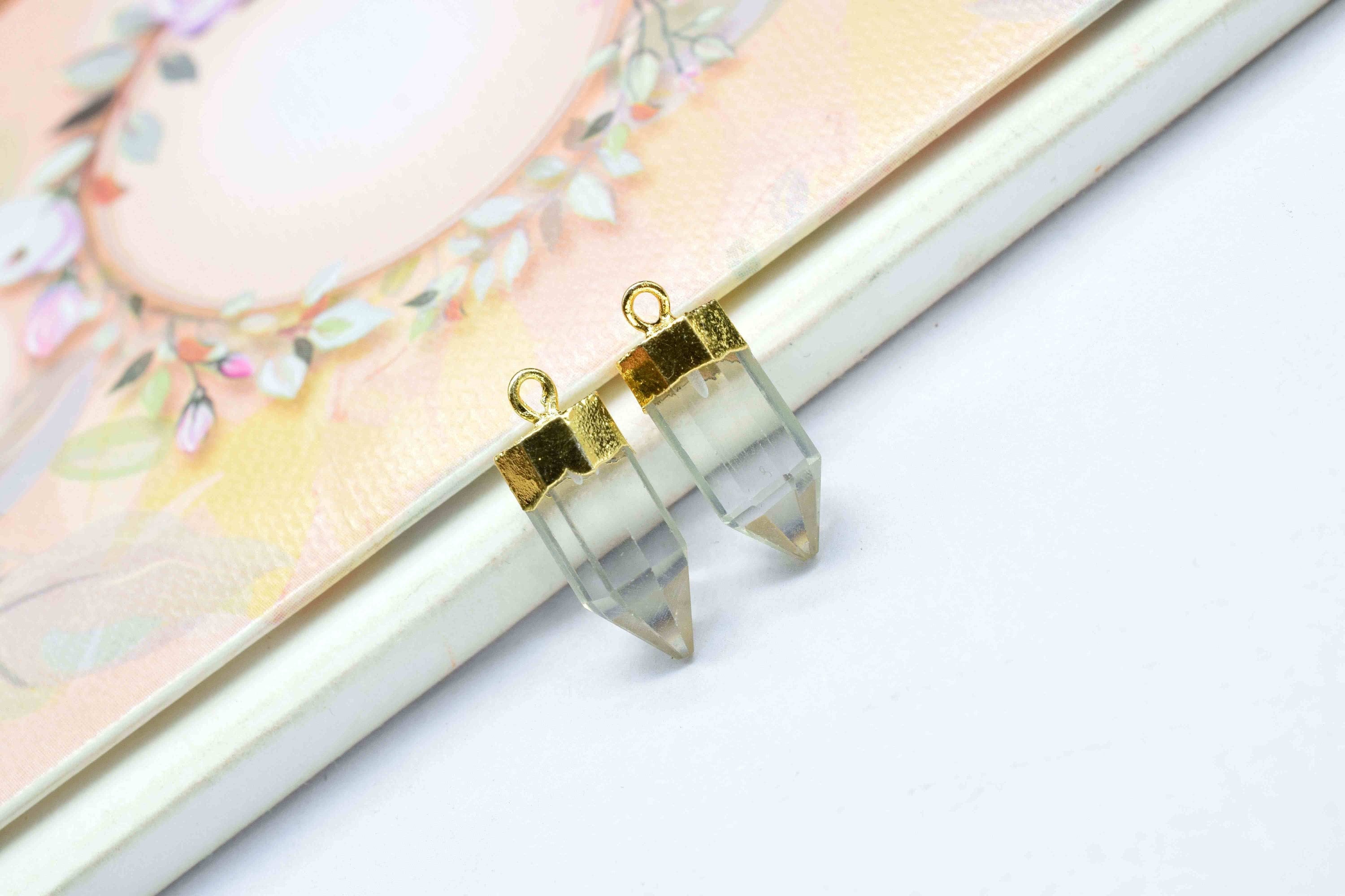 Crystal Quartz Faceted Gemstone 7x15mm Pencil Shape Pendant,Quartz Handmade Pencil pendant Jewelry,Crystal Gold Vermeil Point Pendants,Gift