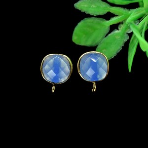 Blue Chalcedony 8mm Earring Connector, Jewelry Making Supply,Earring Making Connector,Ear Post Studs Connector,Ear Studs,Gemstone Ear Post