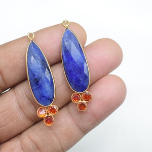 Natural Sapphire Charms/Cubic zirconia Bezel charm/10x30mm Pear shape Bezel/Sapphire Teardrop Pendant/Handmade Gemstone Component/Gift
