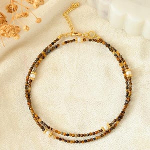 Tiger Eye 2MM Bead Necklace,Handmade Tiger Eye Beaded Necklace,Gift for her,gemstone choker, short necklace,Minimalist Choker, Healing gift