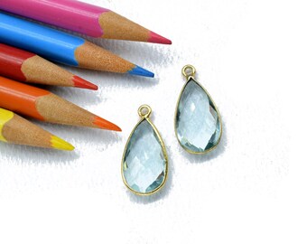 Sky Topaz 10x18mm Pear shape charm,Checker Board cut Sky Topaz Pendant,Sky Topaz charms,Sky Topaz Pear Briolette,Sky Topaz single bail charm