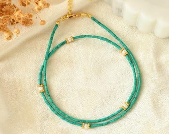 Natural Turquoise Beaded Necklace,Summer Collection,Unisex,best gift,Birthday, Green Turquoise Beads,Daily