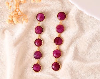 Natural Ruby Dangle Earring/Gold Plated Earring/Bridal Earring/Handmade Jewelry/Ruby Wedding Earring/Gold Plated Jewelry/B'day Gift